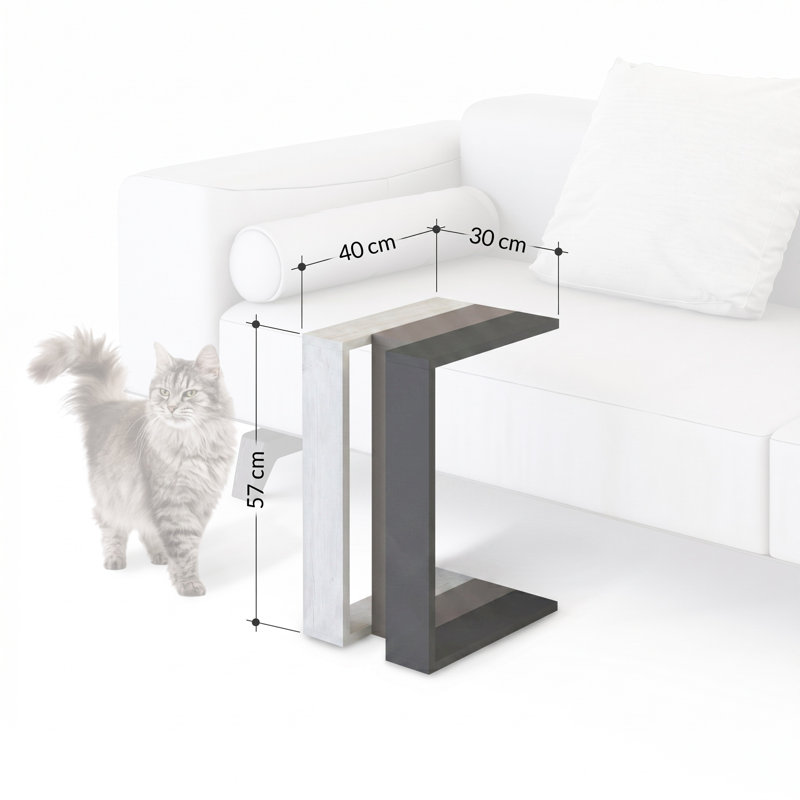 Madelyn Modern Compact C Shape Side Table, Oak/Whte Marble/Light Mocha