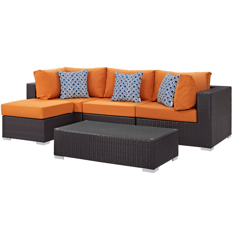 Convene 5 Piece Outdoor Patio Sectional Set, Orange