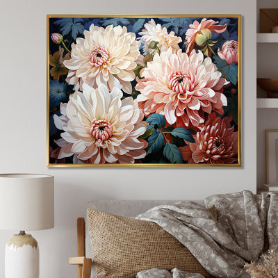 Chrysanthèmes rose et blanc collage I - décoration murale de chrysanthèmes