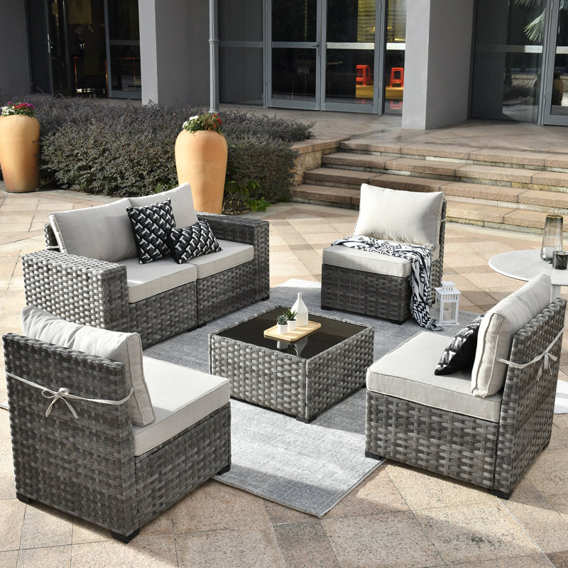 Dikembe 5 - Person Patio Conversation Set with Cushions, Beige