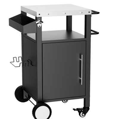 Grill Cart With Cabinet And Hooks - Store Hang Your Grilling Essentials, Black Portable Outdoor Barbecue Take Experience Anywhere,