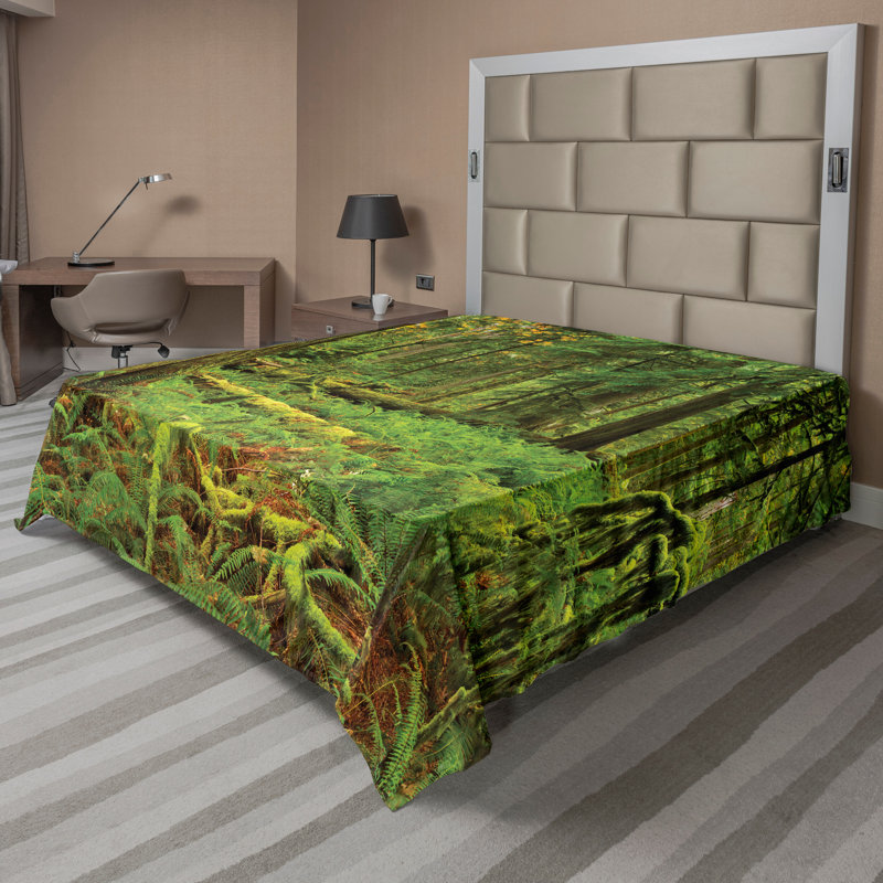 Ambesonne Forest Top Flat Sheet Woodland Bushes Moss Green, King