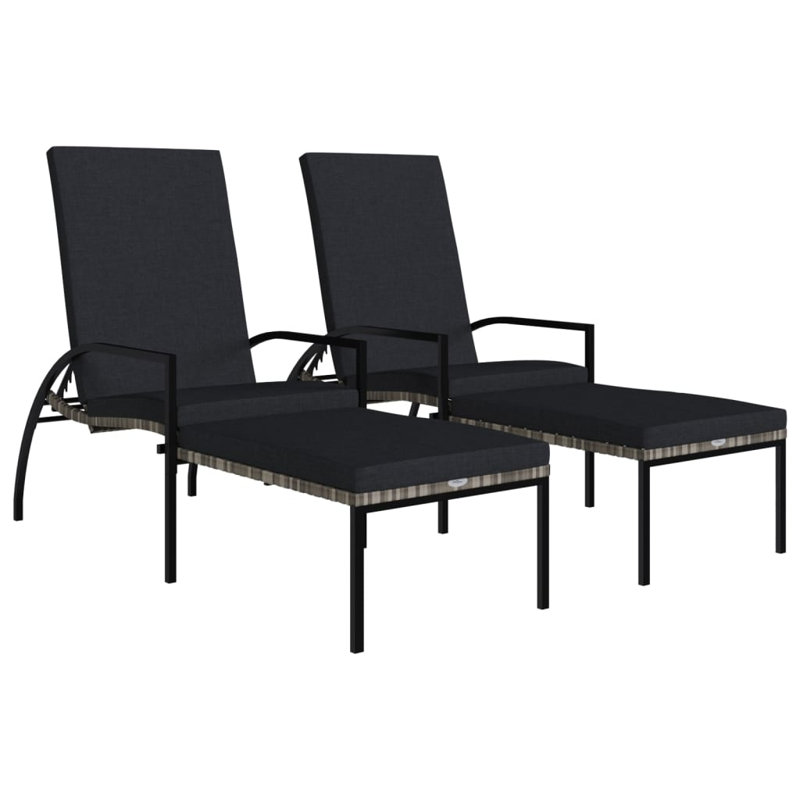 78" Long Double chaise with Cushions, Black/Gray