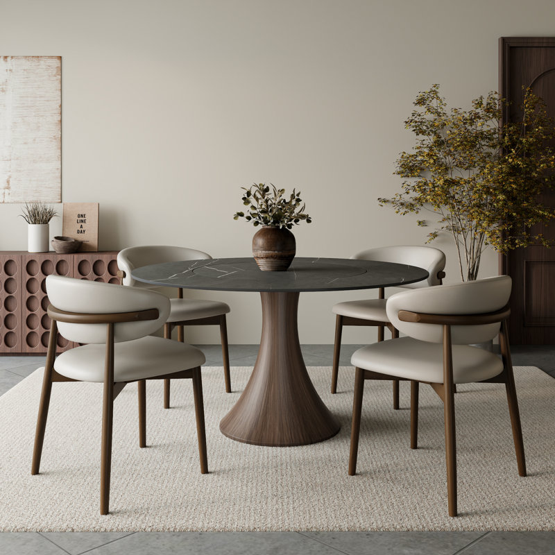 Innovative Built-In 360° Lazy Susan Luxurious Round Dining Table Kitchen Table, Dark Gray, 29.52"H x 59.05"L x 59.05"W