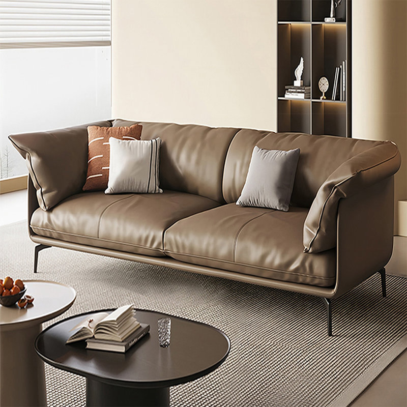 Causeuse coussin en cuir véritable Coffee, 35.43" H x 70.87" W x 37.4" D