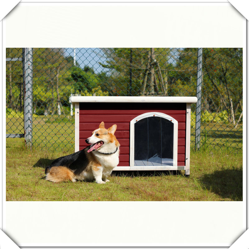 Niche pour chien en bois avec toit imperméable, Rouge, H 27,5 po x l 26 po x P 41 po