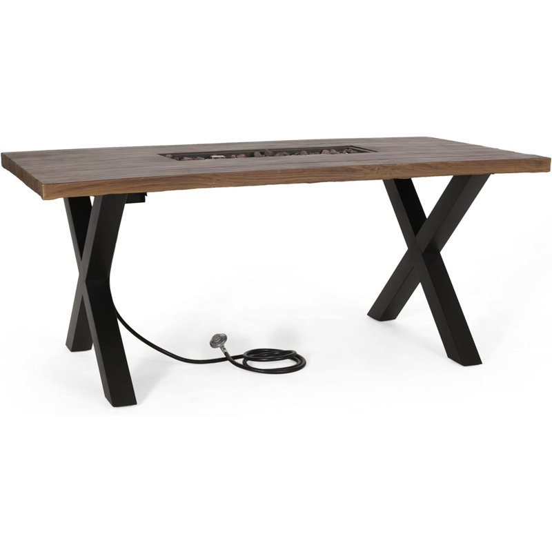 30 po H 70 po W 40 000 BTU Foyer de table d'extérieur au gaz propane à motif de béton en bois brun