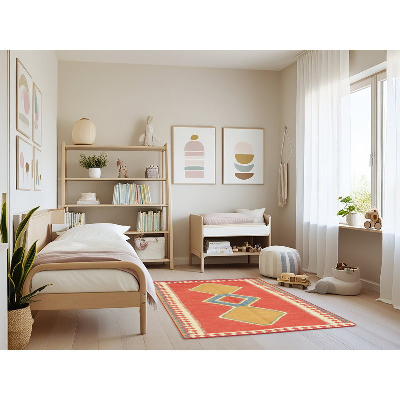 Tapis de zone orange/beige contemporaine, Rectangle 3 pi x 5 pi