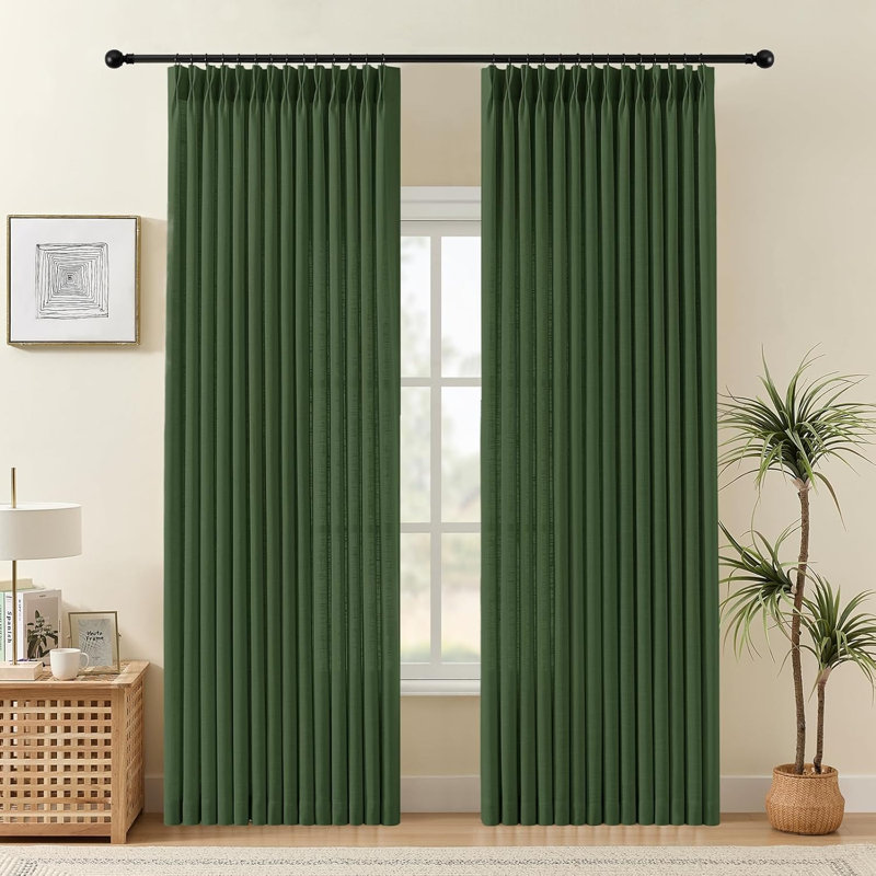 YZ Home Pinch Pleated Linen Curtains 2 Panels Set, Light Filtering Linen Blend Sheer Drapes Memory Trained Pleated Curtain Back Tab with Hooks Rings for Living Room Bedroom