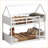 Twin Over Twin Rubber Wood House Bunk Bed - Guardrails, No Box Spring Needed, White-2129079375