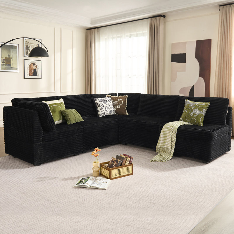 Canapé modulaire 5 pièces en velours côtelé, canapé à siège profond pour salon et chambre à coucher, canapé en tissu L rembourré moelleux et facile à assembler