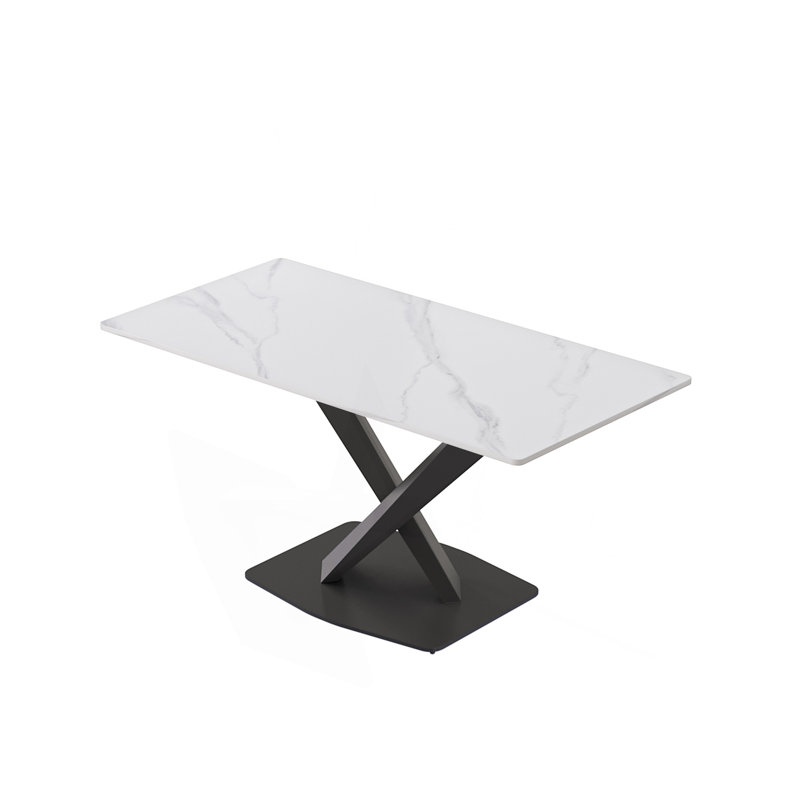 Contemporary Artificial Stone Straight Edge Dinig Table with  Metal Leg, Black, Black, 29.53" H x 55.12" W x 31.5" D