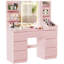 LED Dressing table 7 Drawers and 7 Storage Shelves Dressing Table With Mirror Large Desktop Makeup Desk-1099582690