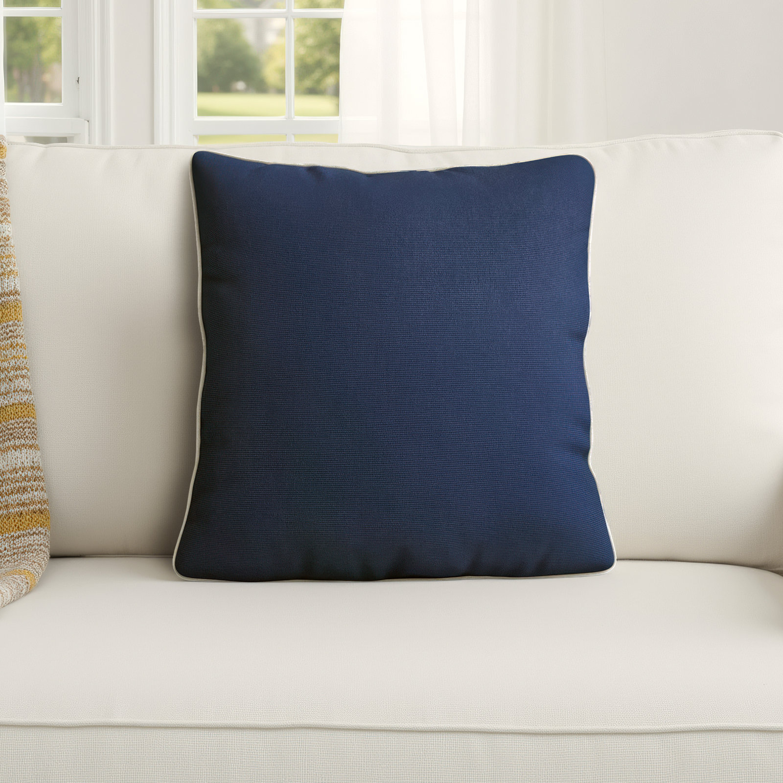 Estrada Sunbrella® Indoor/Outdoor Throw Pillow, 18" x 18", Navy