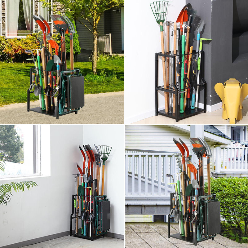 Garden Tool Organizer Heavy Duty,Yard Tool Tower Rack,Garage Storage Organization For Long Handle Tools,Rake,Brooms,Extra Hooks For Small Shovel,Shear.All Metal,Free Standing.
