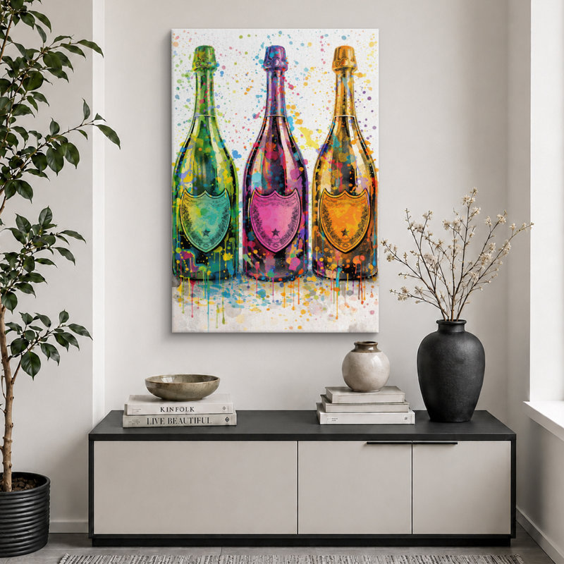 Art Pop Art, bouteilles de champagne, images de salle de bar, impression sur toile encadrée, H 24 po x l 16 po x P 1,5 po