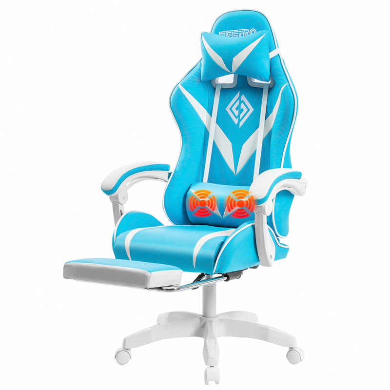 WOODYHOME Adjustable Reclining Ergonomic Swiveling PC & Racing Game Chair with Footrest, Blue