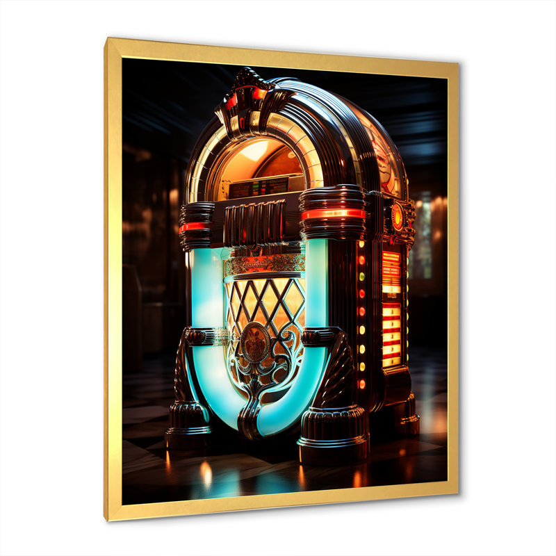 Cubist Jukebox Harmony 2 - Jukeboxes, art mural, Cadre photo doré simple, H 32 po x l 16 po x P 1 po