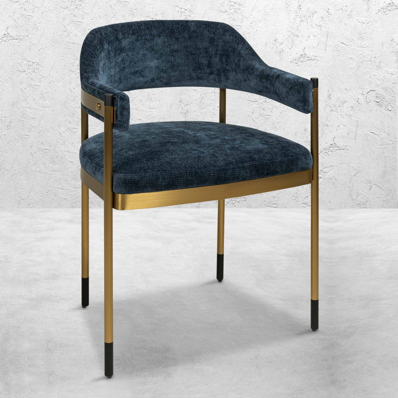 Chaise de salle à manger Cuba en chenille et laiton brossé Cuba