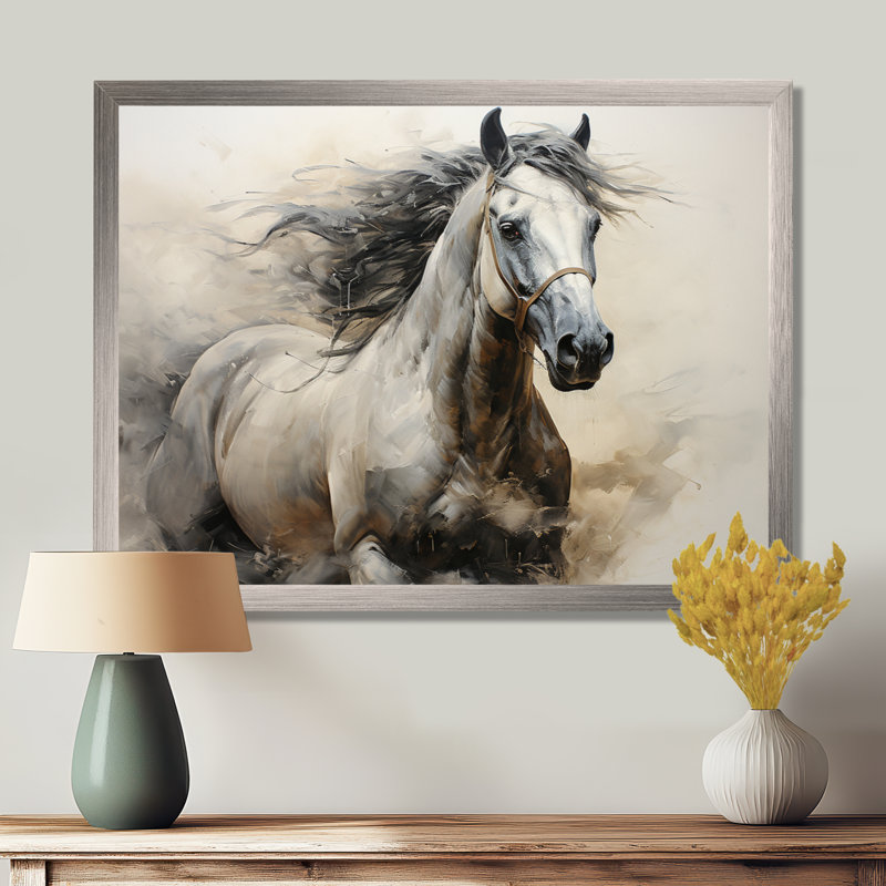 Hooves in Harmony Horse I - cheval, art mural, H 30 po x l 40 po x P 1,5 po, Cadre simple argenté