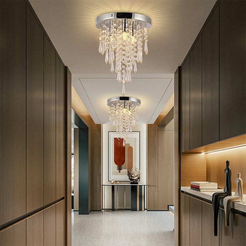 Deshai K9 Crystal Ceiling Light Fixture Flush Mount G9 Bulb Base Bulb Not Included