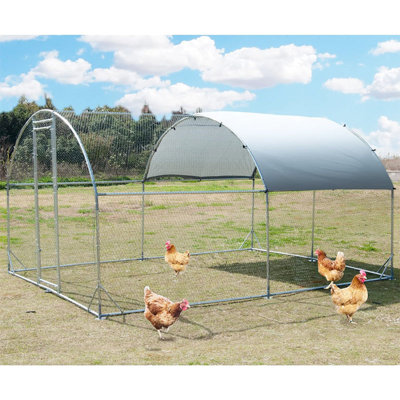 Regular Metal Chicken Coop Walk-In Poultry Cage Pen Rabbit Duck Habitat Cage Hen Run House With Waterproof&Anti-UV Cover For Outdoor Backyard Farm Use W/ Domed Roof 