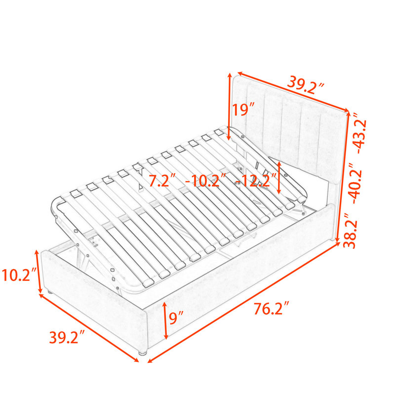Twin Upholstered Platform Bed with Storage System, Gray
