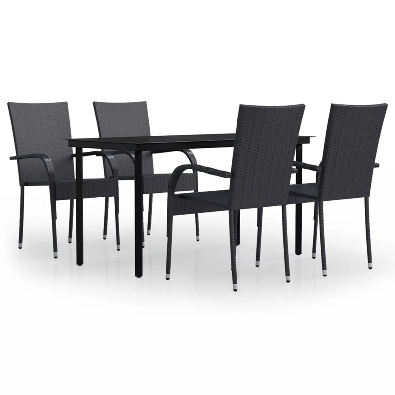 Adamas 4 - Person Wicker Patio Dining Set with Rectangular Table, Black, 74cm H x 70cm W x 140cm L