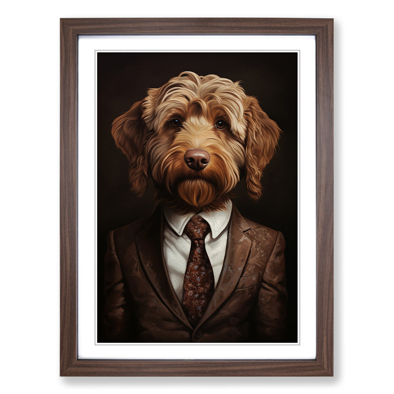 Labradoodle In A Suit Painting Framed Print, 46cm H x 34cm W x 2cm D, Walnut Framed
