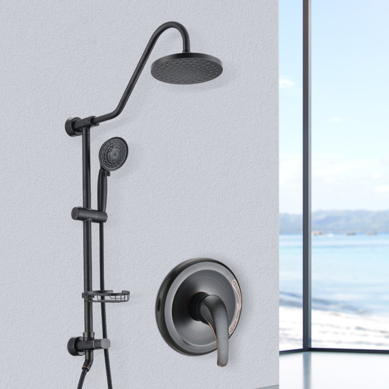 Pomme de douche avec système de douche à main avec pomme de douche à pluie de 8 po (soupape brute incluse), Matte Black