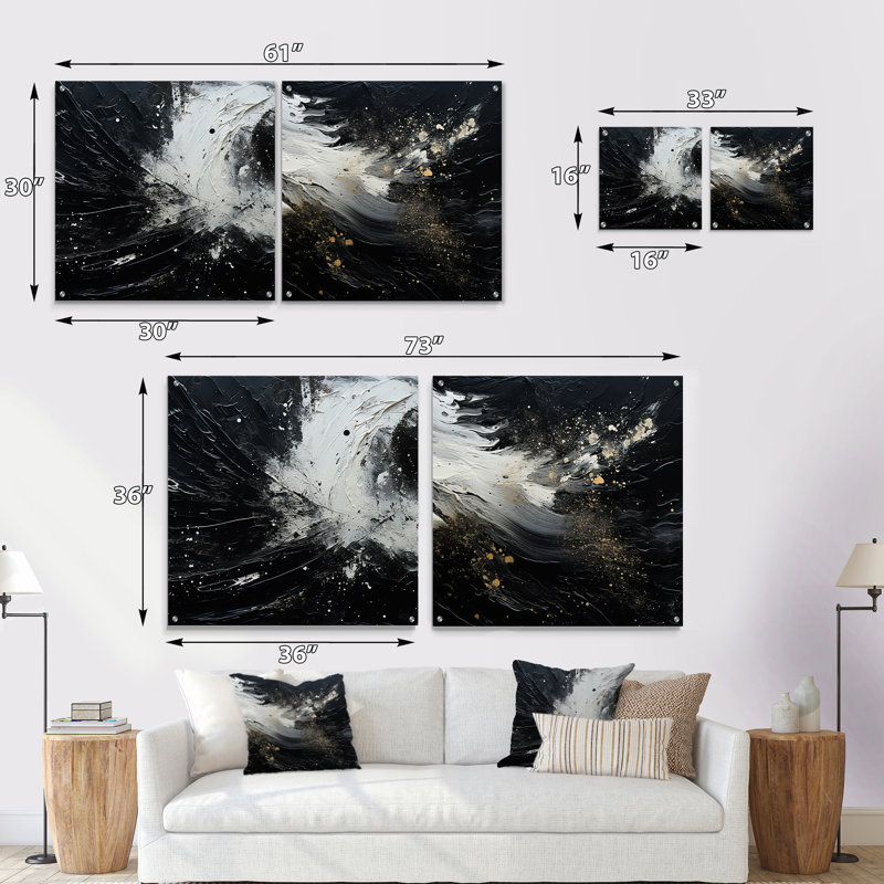 Northern Sky - Harmonie noire - ensemble d'art mural en verre acrylique Sky, H 16 po x l 33 po