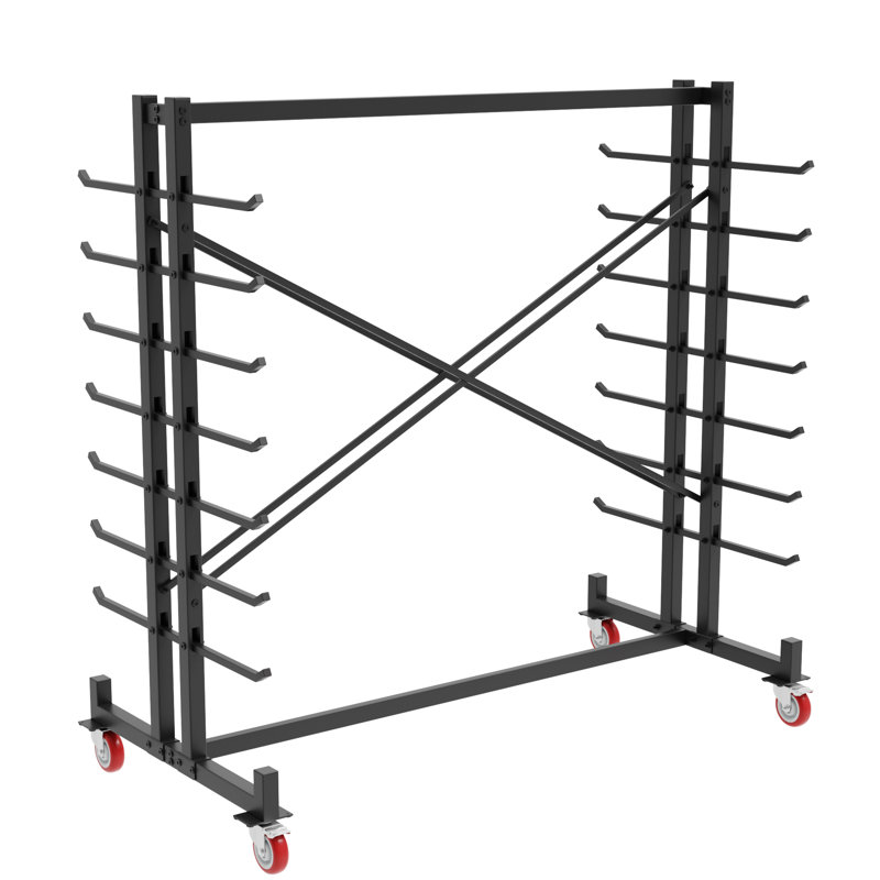 Support à bois robuste et support à tuyaux | Système de rangement à 8 bacs avec capacité de charge de 2 000 lb | Plateforme industrielle à roulettes, poches à fourche et roulettes verrouillables