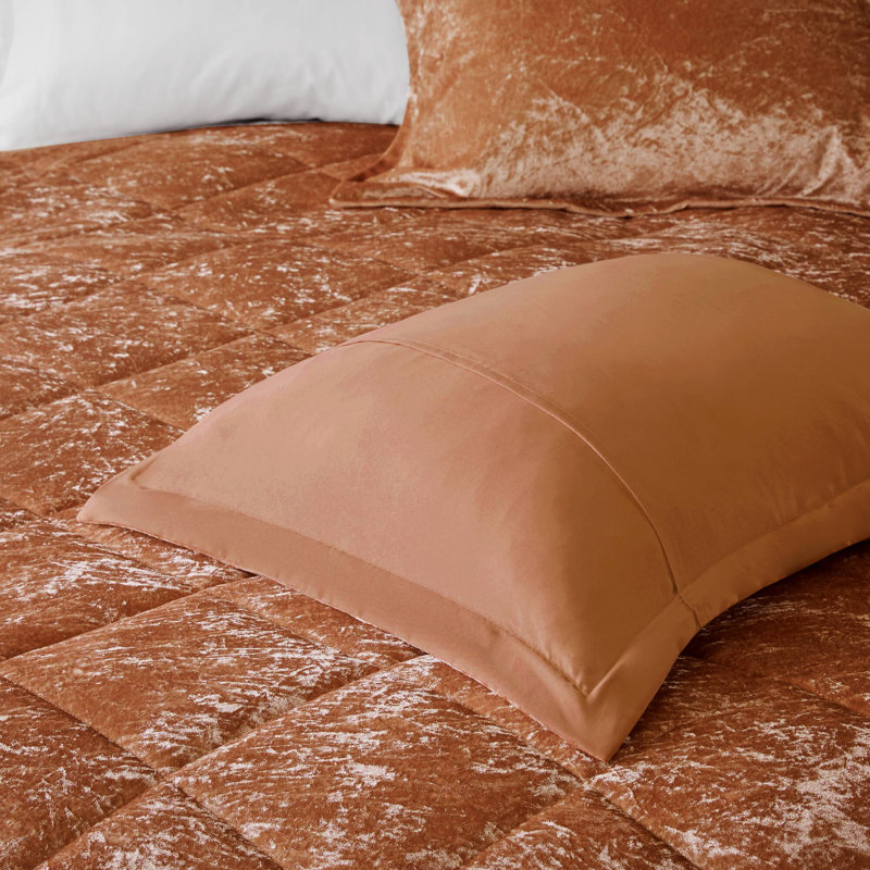 Rust Velvet Twin/Twin XL Quilted Duvet Cover Set with Pillow