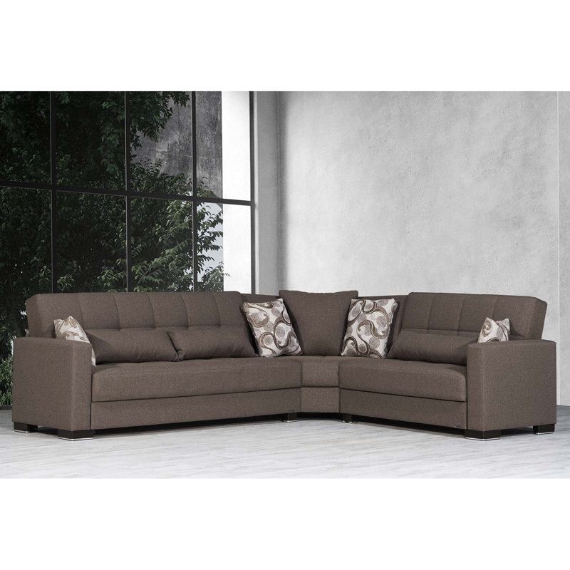 Canapé-lit modulaire convertible avec rangement Nadler, Microfibre / microsuède beige foncé