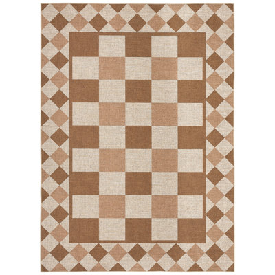 Checkered Waterproof Patio Rug for Indoor and Outdoor