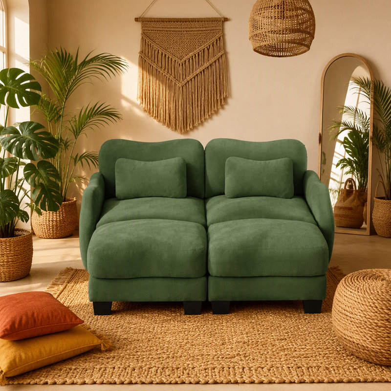 Canapé de soutien en chenille avec coussin de taille délicate et repose-pieds mobile, conception ergonomique incurvée, canapé modulaire facile à assembler pour le bureau du salon, vert