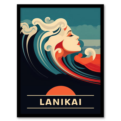 Erdman The Seaside Calls Lanikai Beach Hawaii USA Sunset Woman Waves Sea Siren 1 Piece Single Picture Frame Wall Art