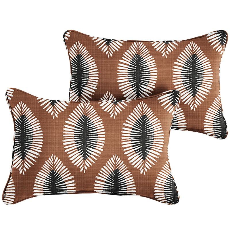 Housse de coussin rectangulaire intérieure / extérieure à motif géométrique brun / noir Hayden Sunstone, 12 po x 24 po