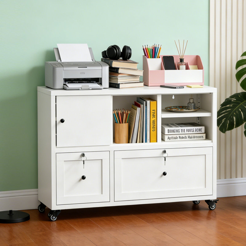 Classeurs latéraux en métal blanc H 28 po Mak Peace, rangement à 2 tiroirs pour bureau personnel