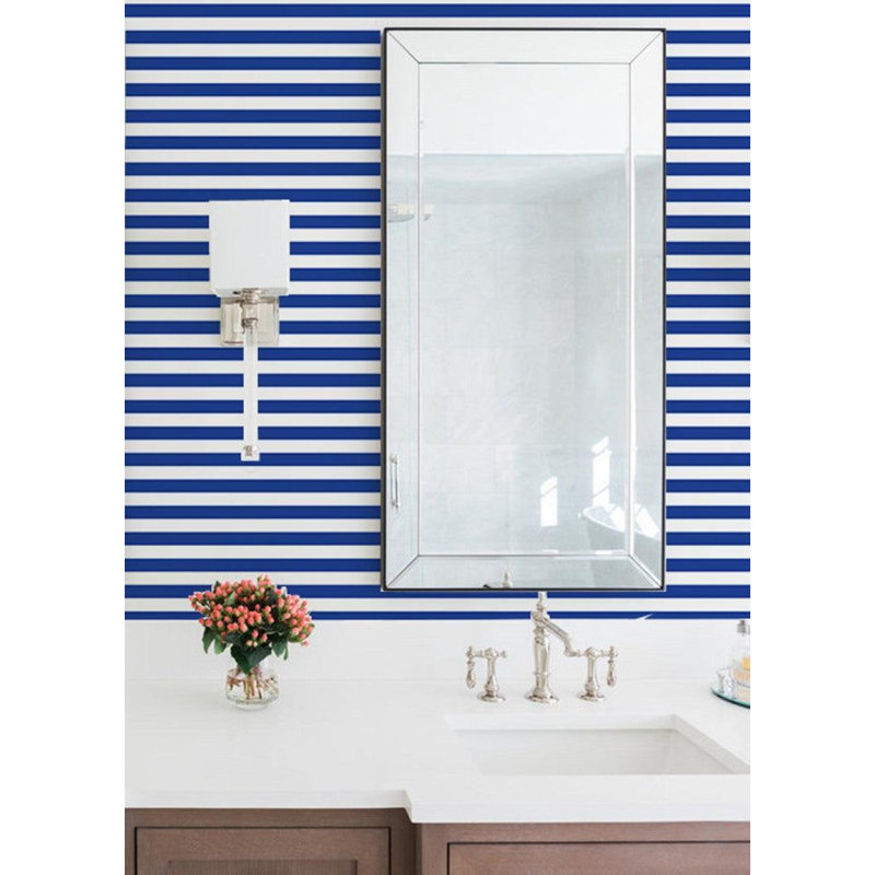 Mrs Paranjape Papers Versa Stripe Premium Matte 10' L x 24" W Wallpaper Roll, Faux Grasscloth, Non-pasted, Yves Blue
