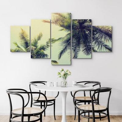 Tropical Green Palm Tree Pictures Beachy Coastal Décor Extra Large Canvas 5 Pieces Print Wall Art