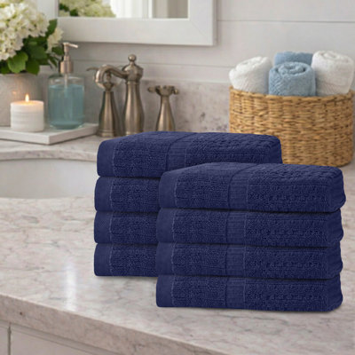 Ensemble de 8 serviettes Willow - 100% coton peigné, qualité supérieure 630 g / m², bleu marine, ultra doux et très absorbant (8 serviettes à main)