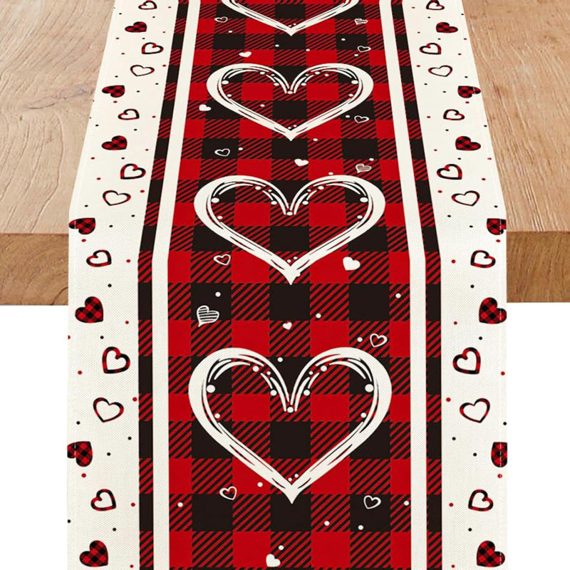 Chemin de table écossais à motif de coeurs 13 x 72 pouces, décoration de fêtes saisonnières pour la fête intérieure