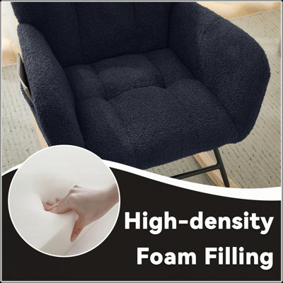 Teddy Fabric Wingback Glider Rocker and Ottoman Set With Side Storage Pocket Smooth Gliding Solid Wood Base