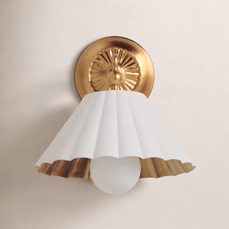 Granduca Steel Armed Sconce, Matte White/Gold Leaf