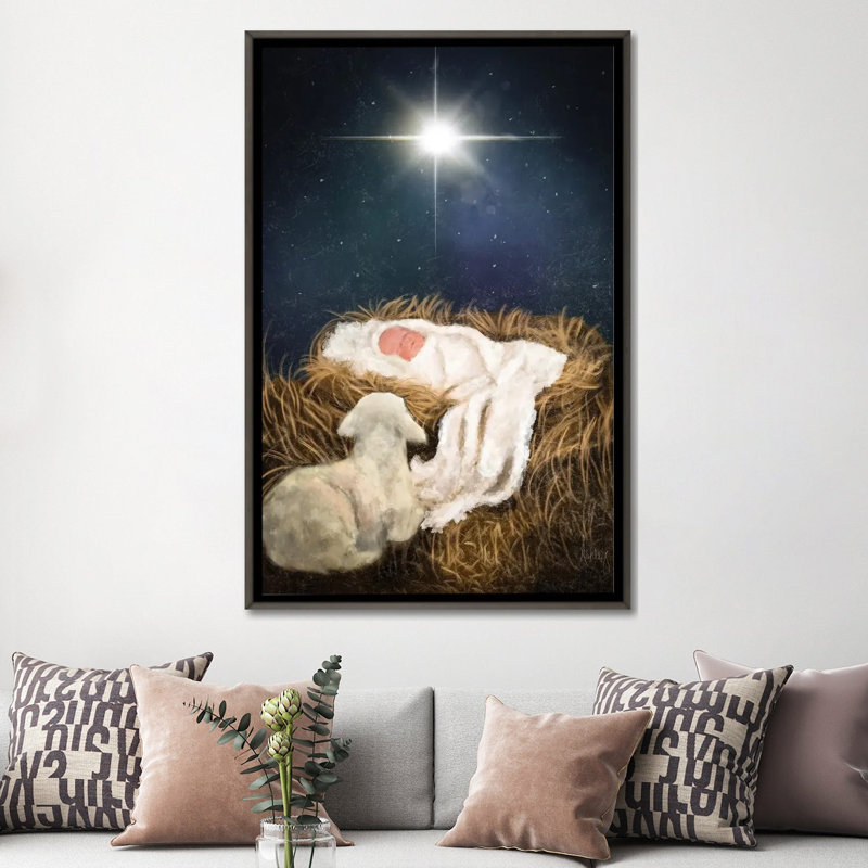 «O Come Let Us Adore him», reproduction d'art sur toile encadrée, 60" H x 40" W, Cadre flottant sans passe-partout, Gris