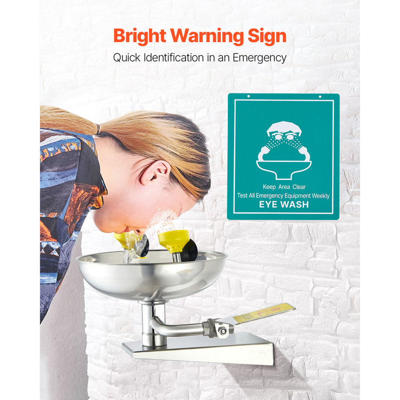Emergency Eye Wash Station, First Aid Eye Wash Sink 16.14 x 12.99 x 9.45 Inches, Stainless Steel Wall-Mounted Eyewash Unit, Factories, Schools, Construction Sites, Ideal for Laboratories