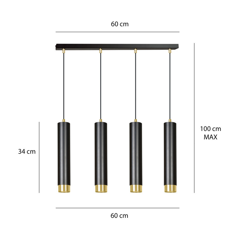 Danbury 4 - Light Cylinder Pendant, Black, Gold