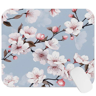 Floral Japanese Zen Flower Sakura Cherry Blossom II Asian Flowers in Bloom Gaming Cute Office Laptop Desk Pad Gift Mat Square Rectangle Non-Slip Mousepad