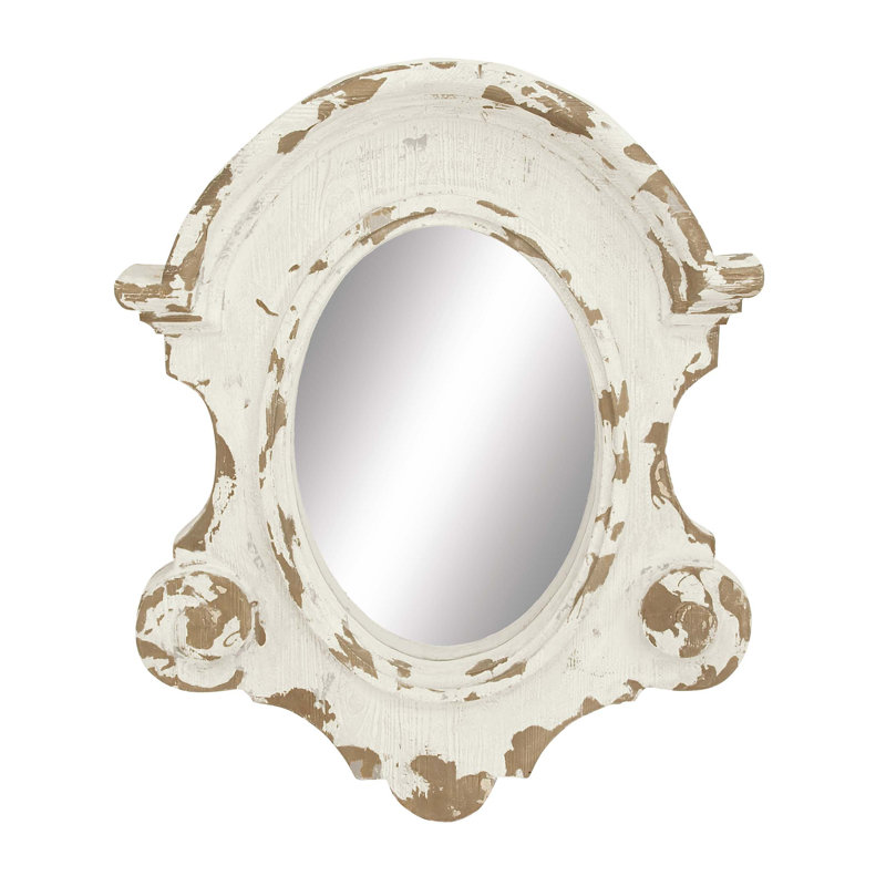 White Carved Oval Wood Wall Mirror with Arched Top